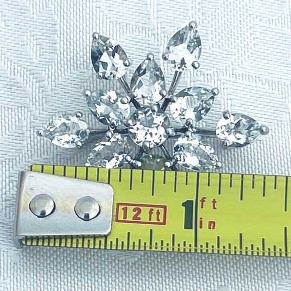 Vintage Sterling Silver Snowflake Starburst Brooch Pendant Crystal 925 - Picture 9 of 11